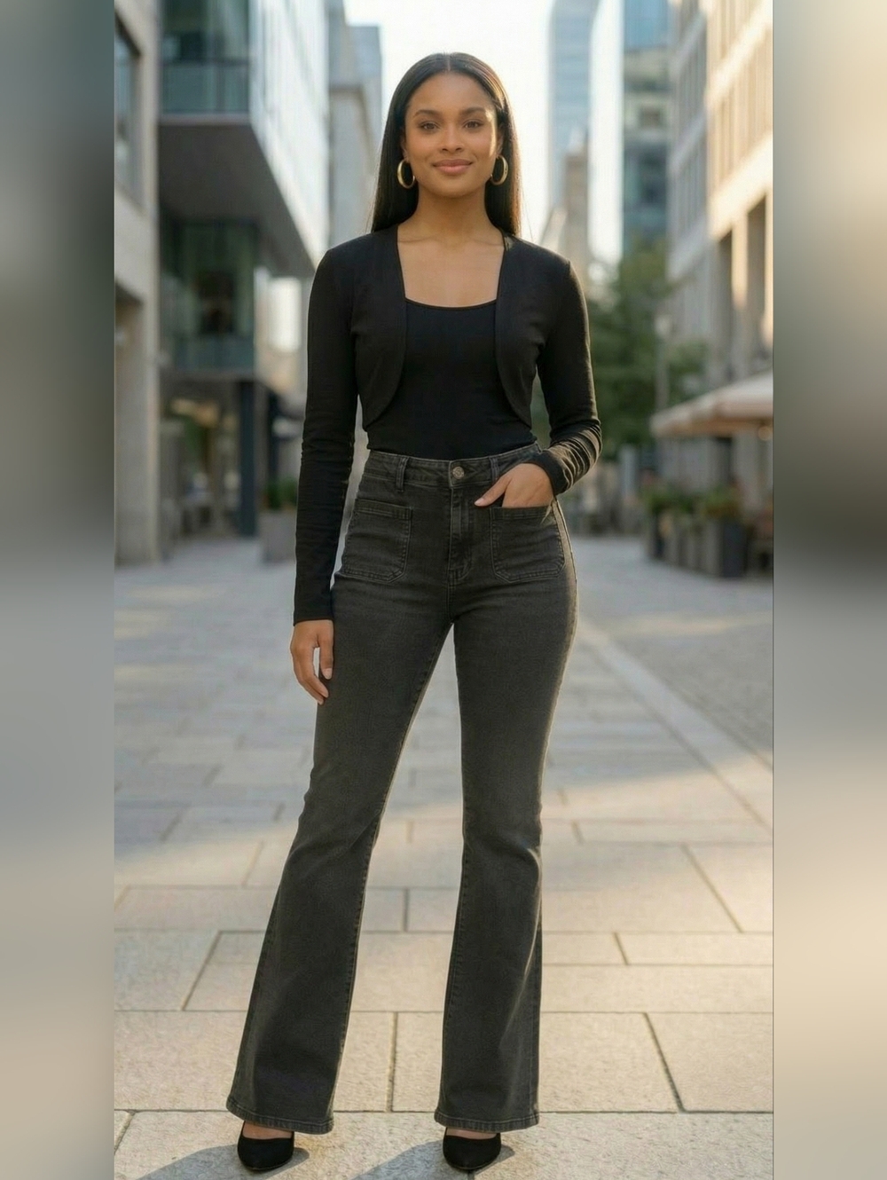 Pilcro Black High-Rise Flare Jeans — Wide Leg